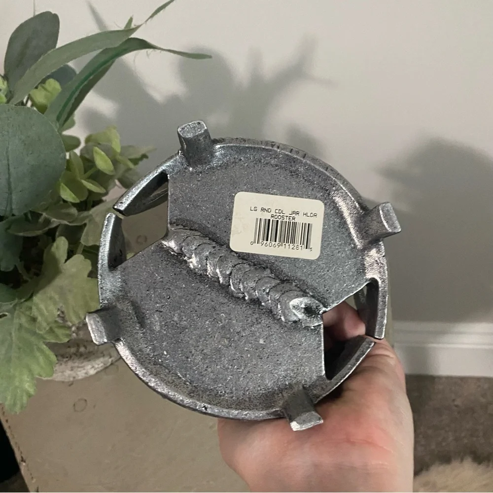Silver Rooster Welcome Pillar Candle Holder